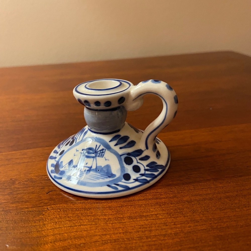 Vintage Delft Blue & White Petite Candle Holder; Mint Condition